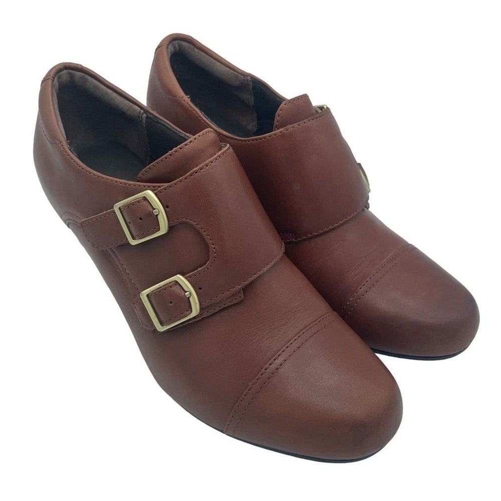 Clarks Womens Sapphire Athena Shooties Boots Brown Leather Buckle Monk Strap 8M